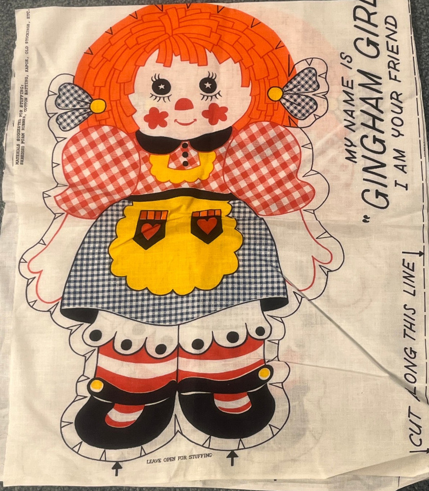New Vintage Gingham Girl Fabric Panel Pillow/ Doll to Cut, Sew And Stuff