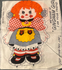 New Vintage Gingham Girl Fabric Panel Pillow/ Doll to Cut, Sew And Stuff