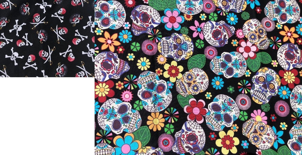 Skull Cotton Halloween Fabric Rose Hubble Hi-Fashion lot of 2 pieces