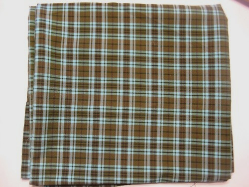 Fabric 1 way Stretch Blue & Brown Checked Fabric Sold by the 1/2 yard.