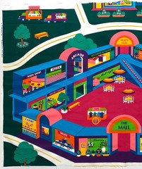 Vintage Shopping Mall Stores Kids Playmat Cranston Cotton Fabric Panel 44×29