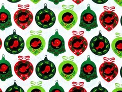 FAT QUARTER CARDINALS CHRISTMAS ORNAMENTS BULBS BIRDS 100% COTTON FABRIC FQ