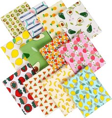 Vivid 12-Piece Cotton Fruit Pattern Fabric Set for Quilting & Sewing Projects