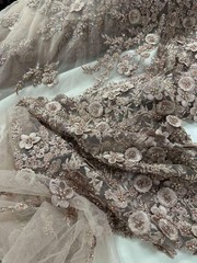 3D Floral Lace Fabric Light Mauve Beaded Embroidered Bridal Wedding Lace