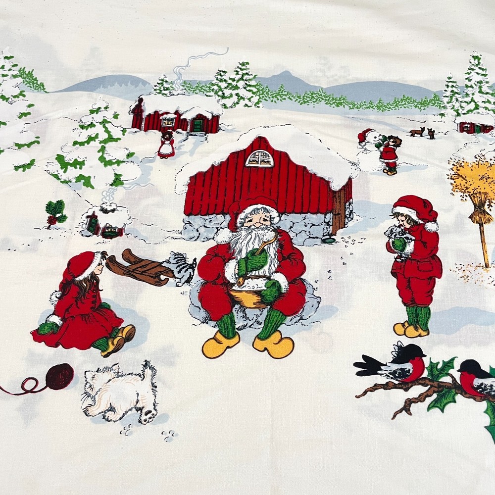 Vintage Christmas Double Border Santa & Vintage Children Cotton 1.5 yards x 59″