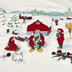 Vintage Christmas Double Border Santa & Vintage Children Cotton 1.5 yards x 59″