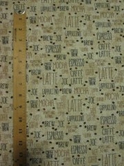 COFFEE WORDS SPECIALTY ESPRESSO CAFE LATTE CAPPUCCINO TAN COTTON FABRIC BTHY