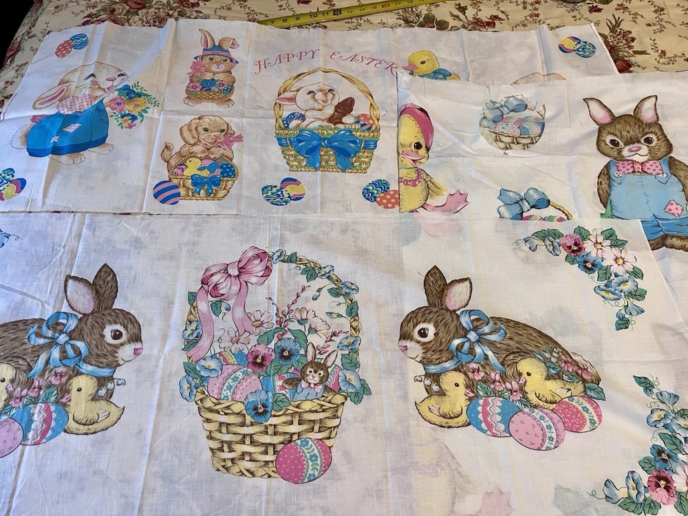 VTG Easter Fabric Lot Appliqués Pillow Quilt Rare Lot! Bunnies Chicks Darling