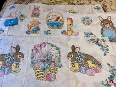 VTG Easter Fabric Lot Appliqués Pillow Quilt Rare Lot! Bunnies Chicks Darling
