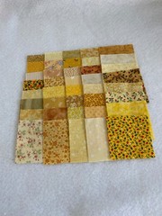 50 DIFFERENT 2 1/2-INCH YELLOW CALICO FABRIC QUILT SQUARES – MANY VINTAGE