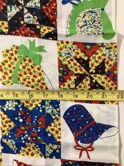 Retro Fabric Colorful Patchwork Cheater Quilt Piece 26” X 44”Bonnets Birds Red