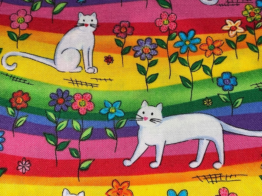 By 1/2 Yd Rainbow Cats Daisies St. Jude Cotton Quilt of Dreams Fabric by Kaufman