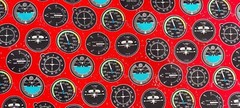 AVLYN AIRPORT – COCKPIT GUAGES-RED COTTON FABRIC 15 YARDS – VINTAGE – NEW