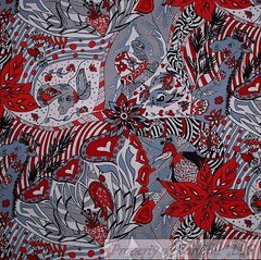 BonEful Fabric FQ Cotton Quilt B&W Red Heart Black Flower Fish Anime Hippie Goth