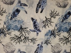 Blue Tortoise and Coral on White~~Joann 33″ X 44″