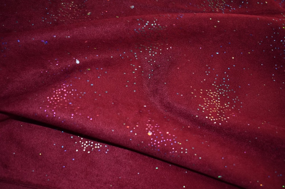 BURGUNDY W / SCATTERED SILVER STUDS 100% BRUSHED POLYESTER FABRIC 2.1 YARDS