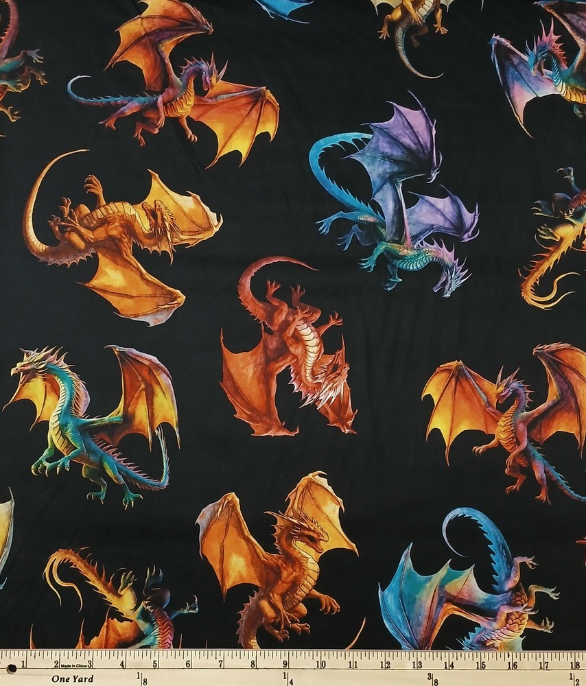 Cotton Dragon’s Song Fantasy Magic Mystical Animals Fabric Print by Yard D688.96