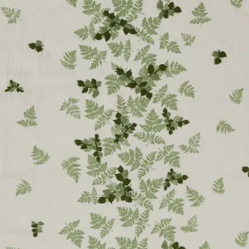 SANDERSON CURTAIN FABRIC DESIGN Alice’s Fern 3.7 METRE SILVER/GREEN EMBROIDERED