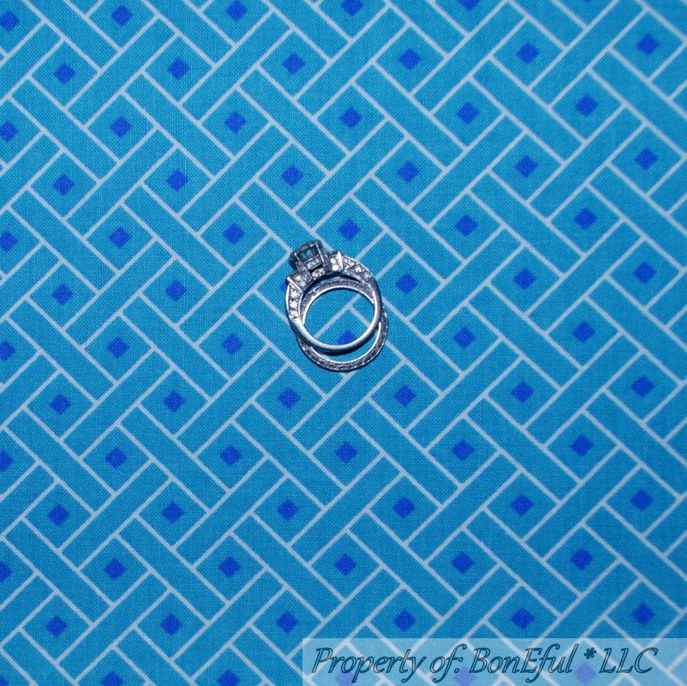 BonEful Fabric FQ Cotton Quilt Blue Block Square Stripe Check Geometric S Calico