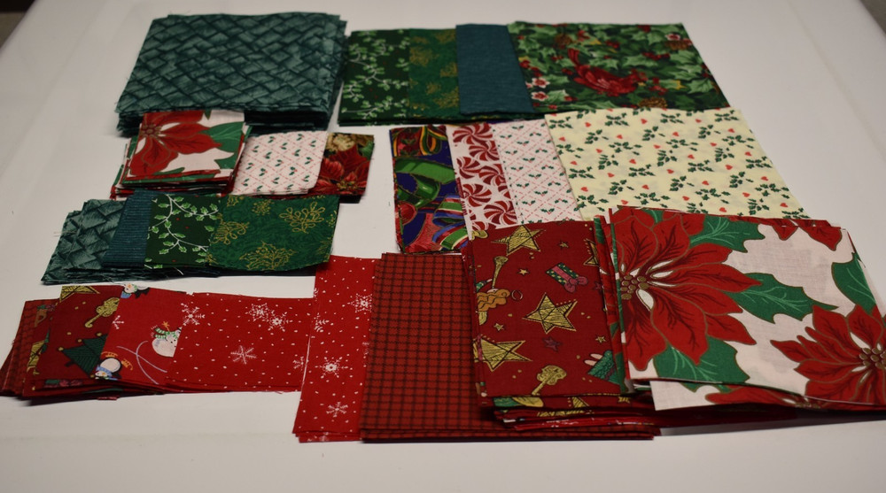 286 – Fabric Squares 5″ & 2.5″ charm lot rotary cut Christmas poinsettia angels