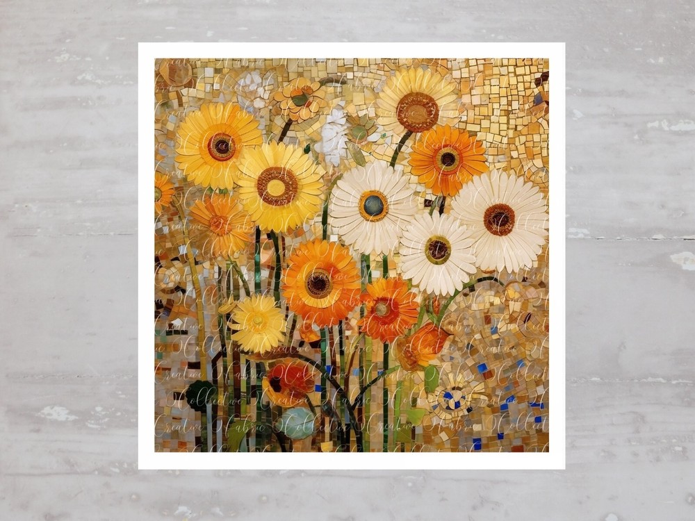 Boho Chic Yellow Orange Floral Mosiac Fabric Panel Craft Sewing Quilt Block A658