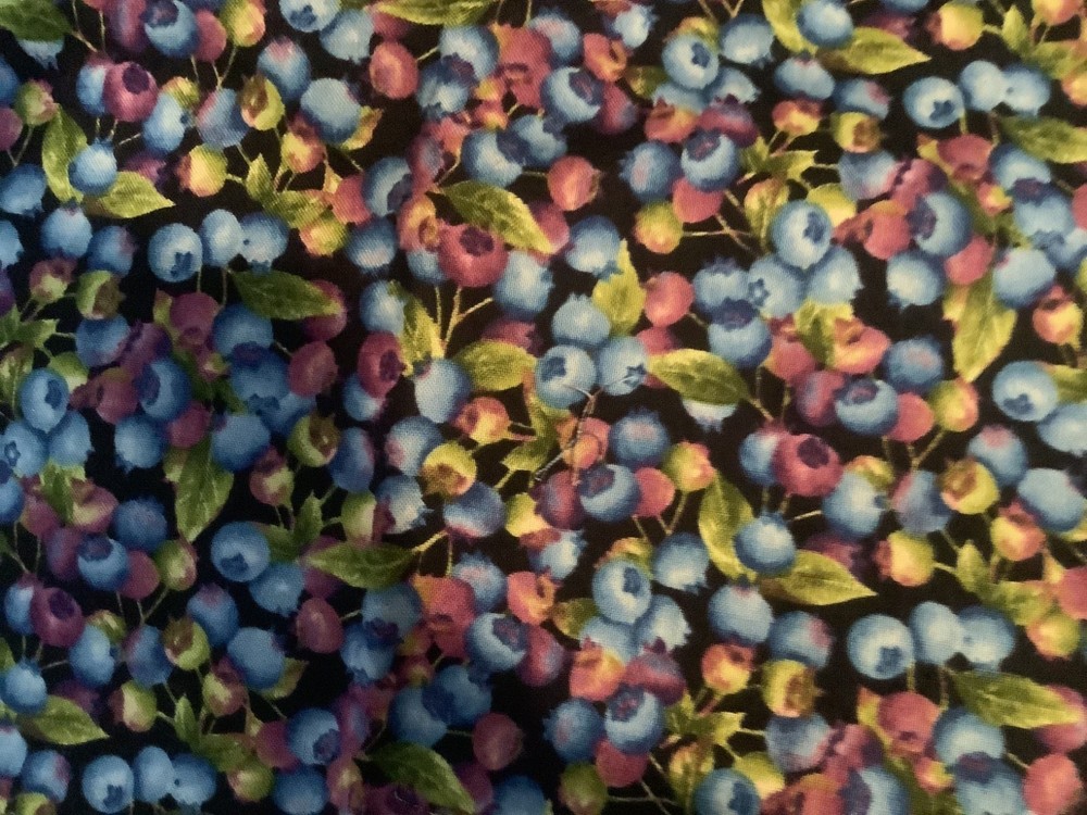 BLUE BERRIES blueberry FRUIT food COTTON fabric Upick SEE INFO 1/2 yd. BTHY