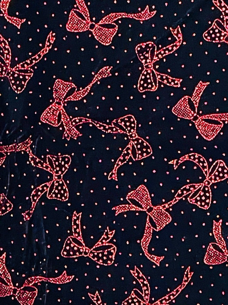 5 Yards VTG Jessica McClintock Embroidered Fabric Black Velveteen with Red Bows