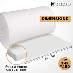 1/4″ Thick Open Cell Upholstery Foam Padding – 56″ Wide – Soft Crafting & DIY Fo