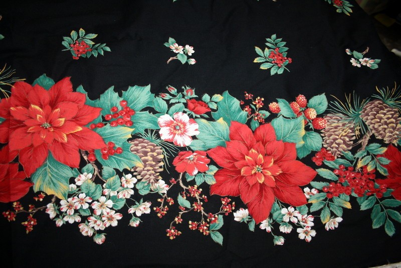60 INCH WIDE DOUBLE CHRISTMAS FLORAL BORDER BY JOAN KESSLER – 100% COTTON FABRIC