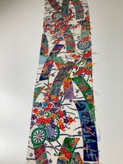 Vintage Japanese kimono silk fabric / white base, floral Tanzaku AB30