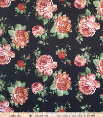 Liverpool Knit Carnations on Black 58″ Fabric by the Yard