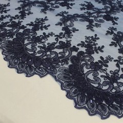 Melody NAVY BLUE Polyester Floral Embroidery with Sequins on Mesh Lace Fabric b