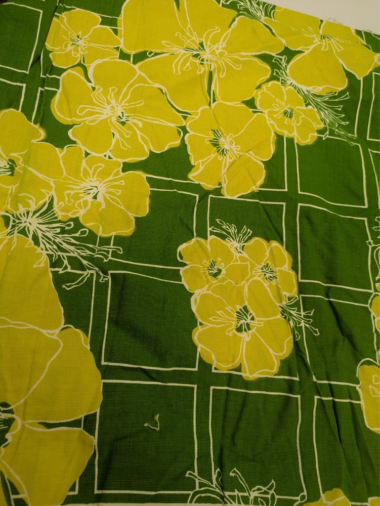 Green and Yellow Floral Fabric LXX Laurent 1960s Remnant 1.5yd