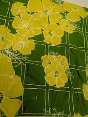 Green and Yellow Floral Fabric LXX Laurent 1960s Remnant 1.5yd