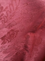 VTG Vinyl Backed Upholstery Fabric MCM Burgundy Red French Damask Jacobean 9 Yd