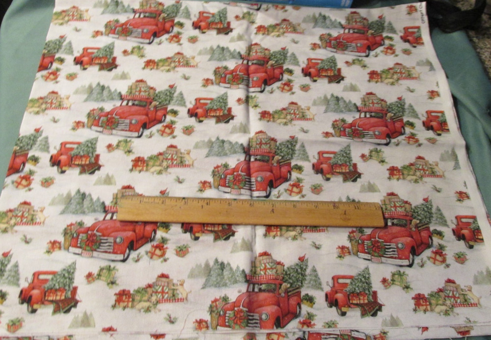 1 yard x 44″ Quilt Fabric Susan Winget Christmas TREE Delivery Puppy Red Truck