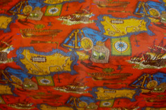 Vtg 1 of 5 yds Nautical Fabric Maps Ship Voyage drapery Cotton Red 44″ x 36″ BTY