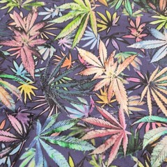100% Cotton Fabric Colorful Cannabis Marijuana Weed Pattern Novelty Material