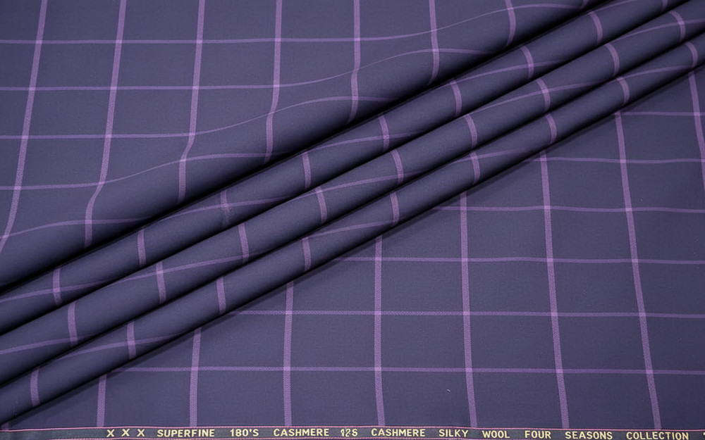Purple Windowpane Checked Suiting Fabric Cashmere Wool