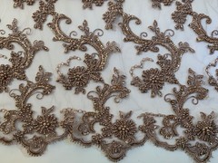 Jayla TAUPE Floral Embroidery with Beads and Sequins on Mesh Lace Fabric by the