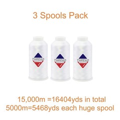 Sissewpro 40WT Machine Embroidery Thread 3 Big Spool (5,000M 5000M, 3 White