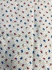 VTG Spring Mills Tiny Ditzy CALICO Red & Blue Florals & Blue Dots on White BTFQ
