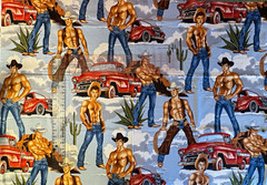 3.5 yds Cowboy Novelty Cotton Fabric, Multicolor, Cars, Cactus