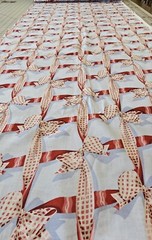 4.25 Yards – Berries & Bows – Pink & Red Gingham Bows on Lt. Blue – Cotton
