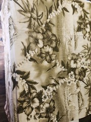 2 Yards Tropical Olive Green White Dolphins Hibiscus Island 100% Cotton