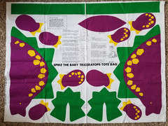 Spike the Baby Triceratops Tote Bag Canvas Fabric Panel NEW Uncut