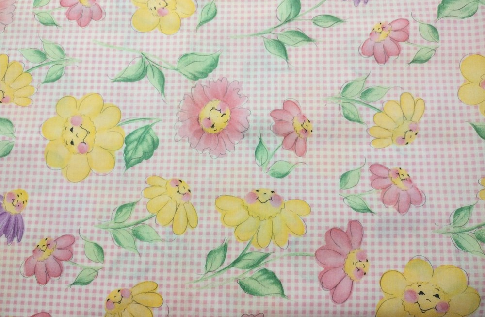 Daisy Kingdom Fabric Flower Party Donna Dewberry 44″ BTY Cotton Pastel Pink Vtg