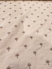 Embroidered Silk 54″ Designer Fabric in Cream w Caramel Embroidered Trees 16.5yd