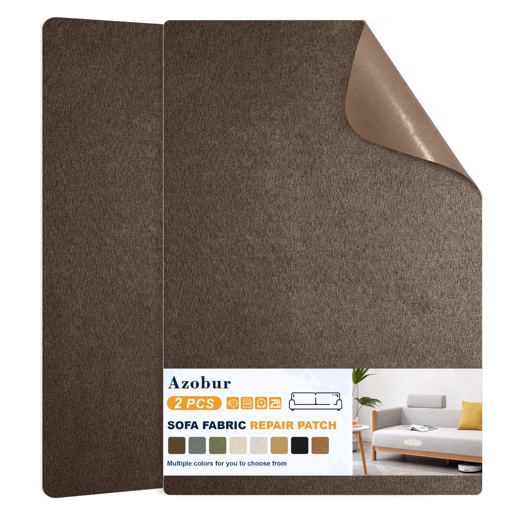 Azobur Couch Patch Repair Fabric,Microfiber 9.5″ x 11″-2 PCS, Dark Brown