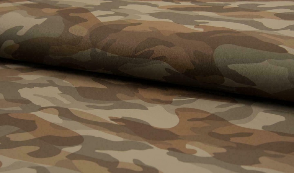 PU Leather Look Cloth Upholstery Fabric Material CAMOUFLAGE – TAUPE